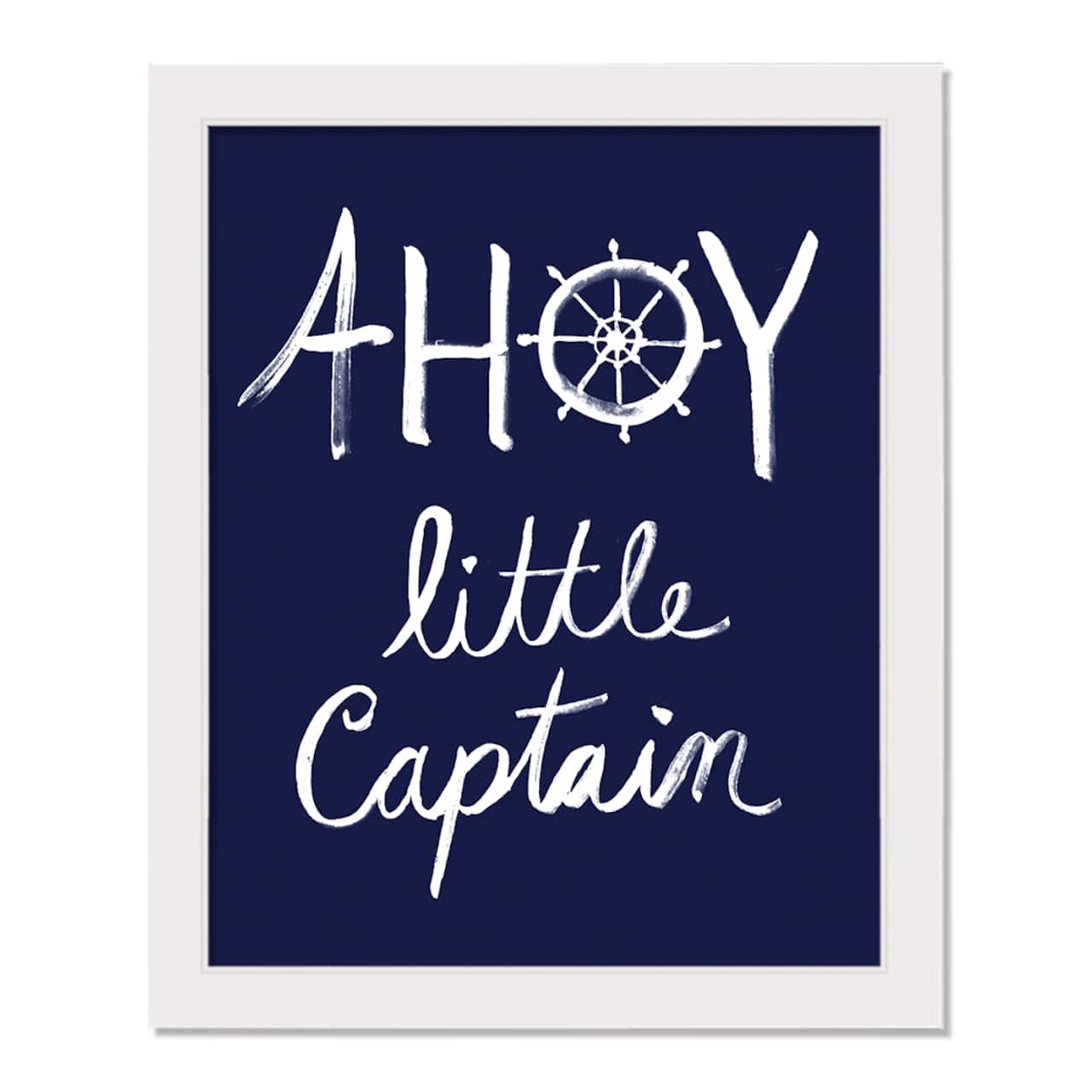 Ahoy Little Captain White Framed Nautical Wall Décor